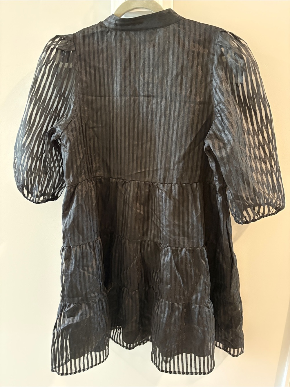 Black Striped Tiered Dress - Has Pockets! - Picture 3 of 3